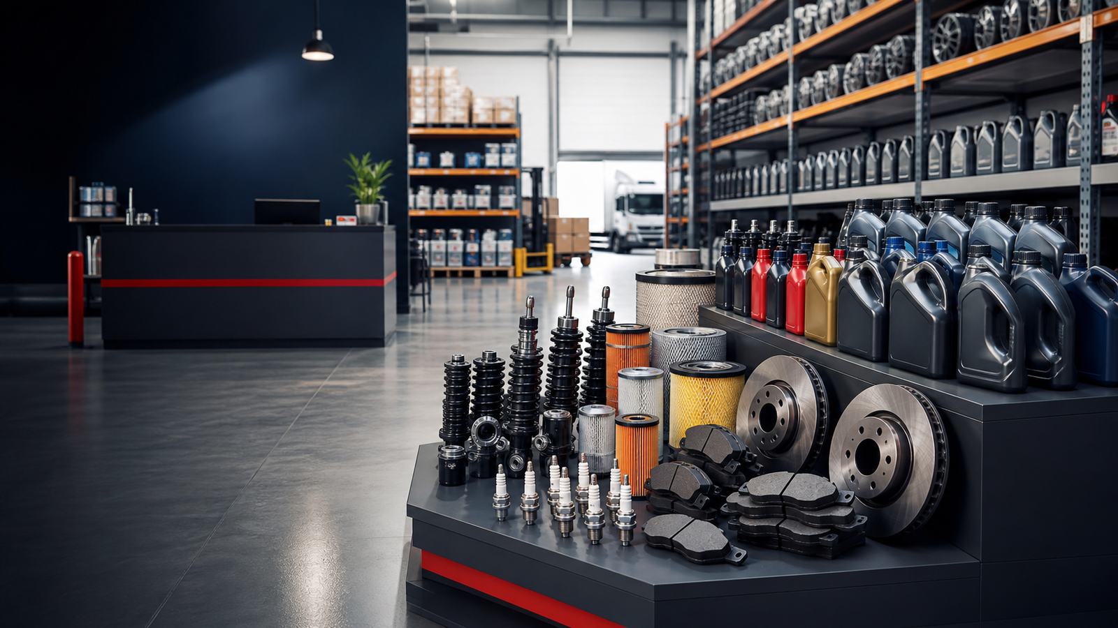 Almacén DAMASA con lubricantes, filtros, frenos y repuestos